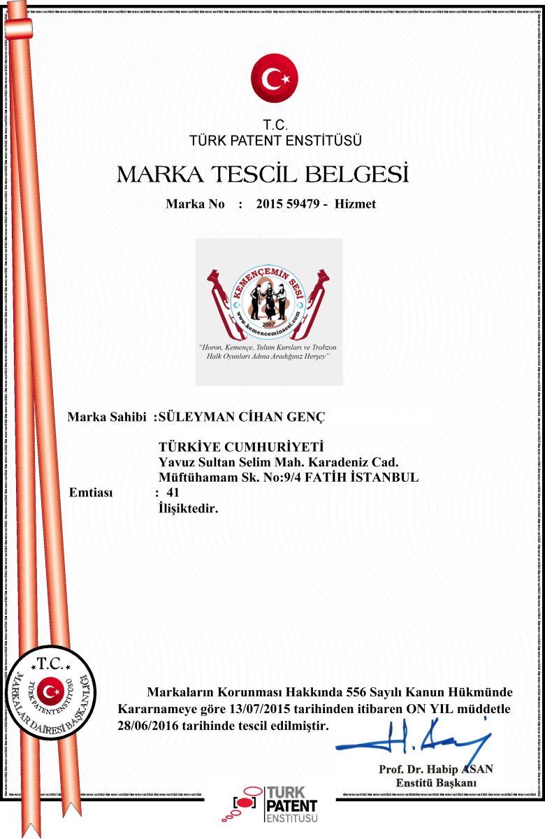 KEMENCEMİNSESİ MARKA TESCİL BELGESİ